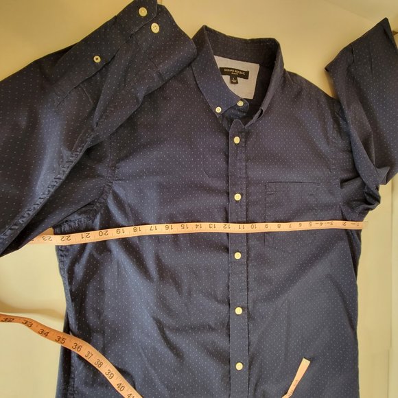 Banana Republic Mens Slim Fit L/S Button Down Shirt Size L Navy with Blue Dots - Picture 7 of 12